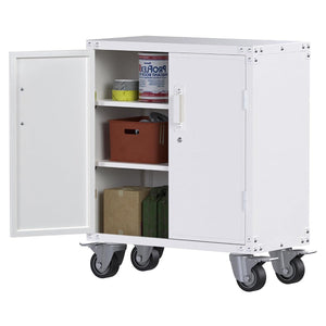 AOBABO Durable & Lockable Storage Cabinet w/Adjustable Shelves and Wheels, White