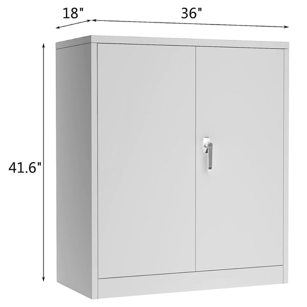 Aobabo 42 Inch Locking Metal Storage Cabinet with 2 Adjustable Shelves, Grey