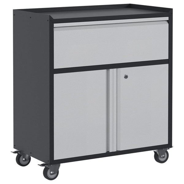 AOBABO Steel Lockable Wheeled Storage Cabinet w/Drawer & Shelves, Black/Grey