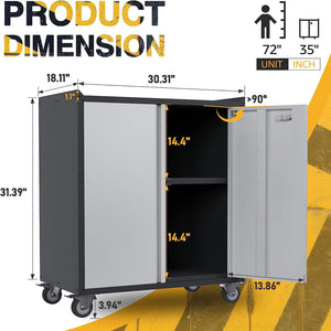 AOBABO Steel Lockable Wheeled Garage Tool Storage Cabinet w/Shelves, Black/Grey