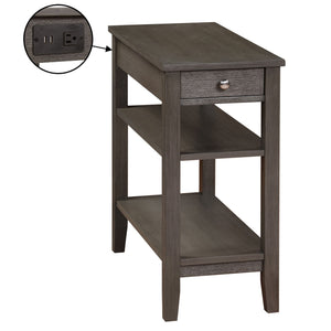 Convenience Concepts American Heritage End Table w/ Charging Station, Dark Gray