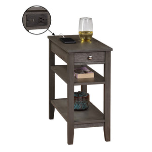 Convenience Concepts American Heritage End Table w/ Charging Station, Dark Gray