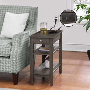 Convenience Concepts American Heritage End Table w/ Charging Station, Dark Gray