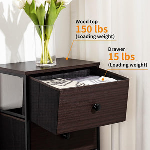 REAHOME Vertical Narrow Metal Tower Dresser w/5 Fabric Drawer Bins, Rustic Brown