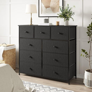REAHOME 9 Drawer Steel Frame Bedroom Storage Organizer Chest Dresser, Black/Gray