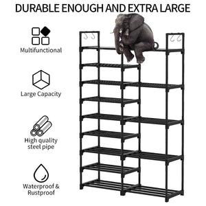 WOWLIVE 9 Tier Metal Shoe Rack, 30 to 35 Pair Shelf Storage Organizer, Black