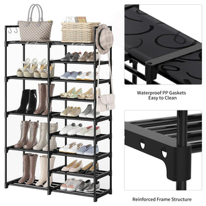 WOWLIVE 9 Tier Metal Shoe Rack, 30 to 35 Pair Shelf Storage Organizer, Black