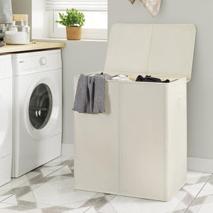WOWLIVE 154L Fabric Double Laundry Hamper with Lid and Removable Bags, Beige