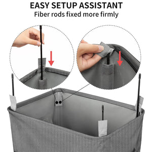 WOWLIVE 90L Foldable Rectangular Deluxe Laundry Service Rolling Basket, Gray
