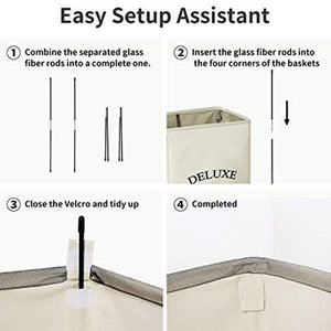 WOWLIVE 90L Foldable Rectangular Deluxe Laundry Service Rolling Basket, Beige