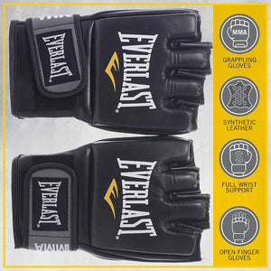 Everlast Pro Style MMA Grappling Training Gloves w/Full Wrist Strap, L/XL, Black