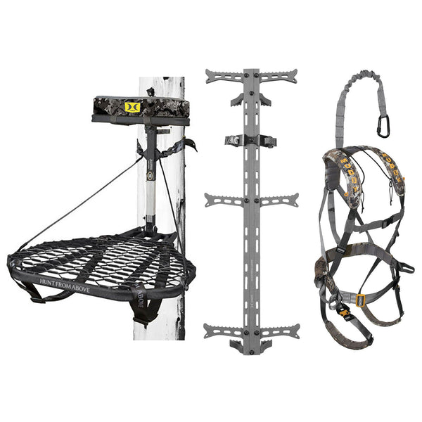 Hawk COMBAT Hunting Tree Stand, Set of 3 Climbing Sticks & Muddy Ambush Harness