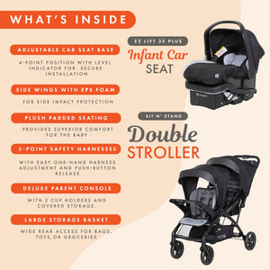 Baby Trend Sit N Stand Double Stroller with EZ-Lift Plus Infant Car Seat, Stormy - TRAPSKI