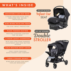 Baby Trend Sit N' Stand Double Stroller with EZ-Lift Car Seat (2 Pack), Stormy - TRAPSKI