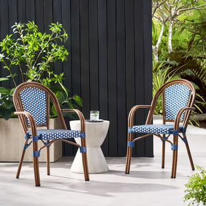 Bistro Chair With 2 Toned Checkered Pattern (Set of 2) - White / Navy