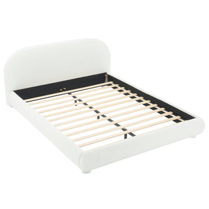 Cream Style Fabric Upholstered Bed, Simple Modern Bedroom Double Bed, Queen