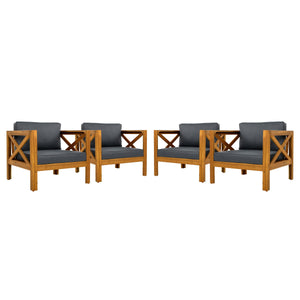 Patio Conversation Set with Foldable Acacia Wood Table and Cushioned Armchairs