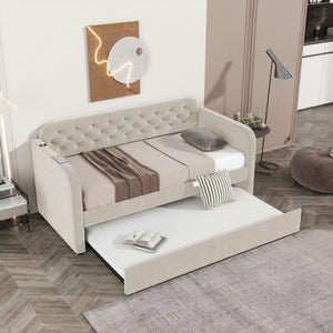 Upholstered Daybed With Trundle And USB Charging Design