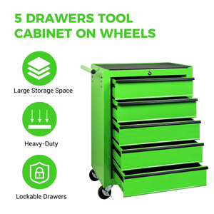 Rolling Metal Tool Chest with 5 Drawers, 20" Steel Cabinet - Green