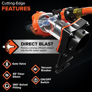 Camco Rhino Blaster Pro Clear Elbow RV Trailer Holding Tank Rinser w/Gate Valve