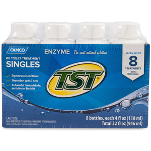 Camco TST Blue Enzyme 4 oz RV Toilet Waste Odor Treatment, Clean Scent (8 Pack)