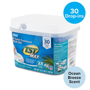 Camco TST MAX 30 Drop-Ins RV Toilet Waste Odor Treatment, Ocean Breeze Scent
