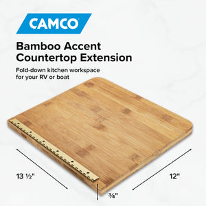Camco 12'' x 13.5'' x 0.75'' Bamboo Accents RV Wood Countertop Extension, Brown