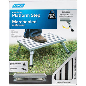 Camco 43677 Fixed Height Aluminum Platform Step Stool with Non Slip Rubber Feet