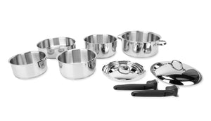 Camco 10 Piece Stainless Steel Cookware Nesting Pot Set w/Handle & Storage Strap