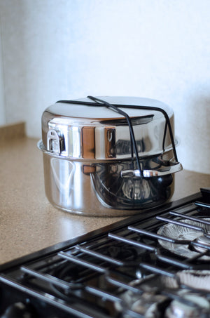 Camco 10 Piece Stainless Steel Cookware Nesting Pot Set w/Handle & Storage Strap