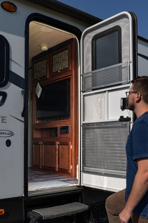 Camco Premium Lower RV Adjustable Protective Metal Screen Door Grille, Silver
