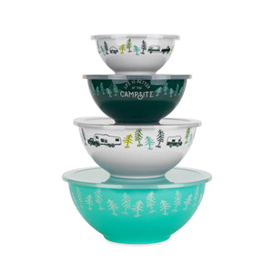 Camco Life is Better at The Campsite 8 Piece Melamine Nesting Bowl Set with Lids
