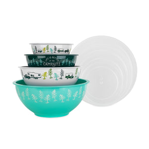Camco Life is Better at The Campsite 8 Piece Melamine Nesting Bowl Set with Lids