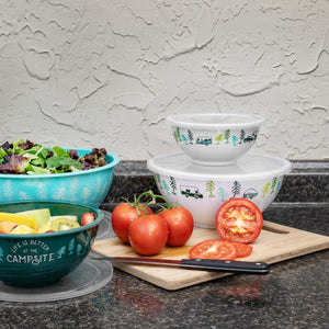 Camco Life is Better at The Campsite 8 Piece Melamine Nesting Bowl Set with Lids