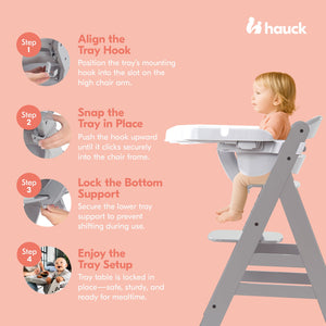 hauck Alpha+/Beta+ High Chair Tray Table, White & Deluxe Seat Cushion Pad, Grey