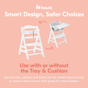 hauck Alpha+/Beta+ High Chair Tray Table, White & Deluxe Seat Cushion Pad, Grey