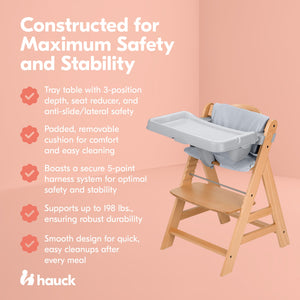 hauck Alpha+ Grow Along Wooden High Chair w/Grey Tray Table & Deluxe Cushion