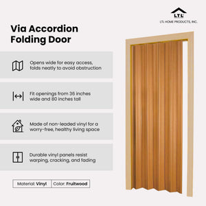 LTL Home Products Via 36" x 80" Vinyl Hinged Single Folding Door, Fruitwood - TRAPSKI