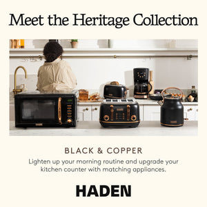 Haden Heritage 2 Slice Wide Slot Stainless Steel Toaster, Black & Copper
