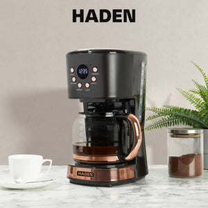 Haden Coffee Machine, 12 Cup Programmable Drip Coffee Maker, Black & Copper