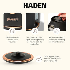 Haden Dorset 1.7 Liter Electric Water Kettle w/ 360-Degree Base, Black & Copper