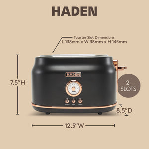 Haden Dorset 2 Slice Wide Slot Stainless Steel Toaster, Black & Copper