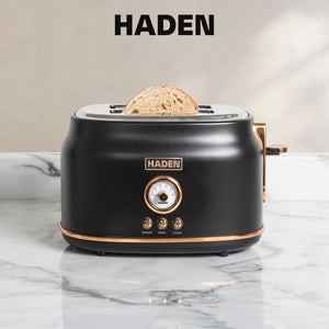 Haden Dorset 2 Slice Wide Slot Stainless Steel Toaster, Black & Copper
