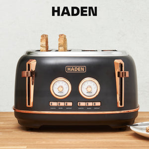 Haden Dorset 4 Slice Wide Slot Stainless Steel Toaster, Black & Copper