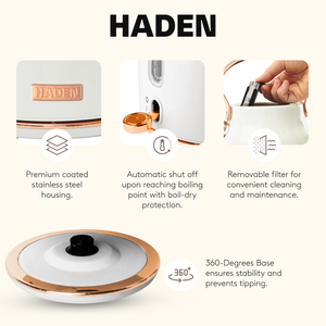 Haden Heritage 1.7 Liter Stainless Steel Electric Water Kettle, Ivory & Copper - TRAPSKI