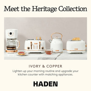 Haden Heritage 2 Slice Wide Slot Stainless Steel Toaster, Ivory & Copper - TRAPSKI