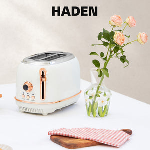 Haden Heritage 2 Slice Wide Slot Stainless Steel Toaster, Ivory & Copper - TRAPSKI
