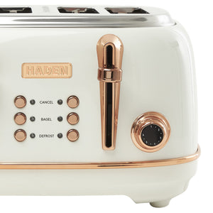 Haden Heritage 4 Slice Wide Slot Stainless Steel Toaster, Ivory & Copper
