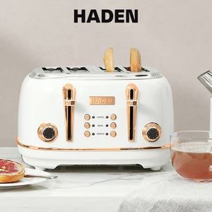 Haden Heritage 4 Slice Wide Slot Stainless Steel Toaster, Ivory & Copper