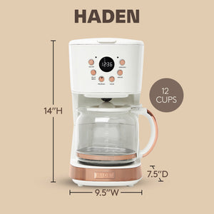 Haden Coffee Machine, 12 Cup Programmable Drip Coffee Maker, Ivory & Copper